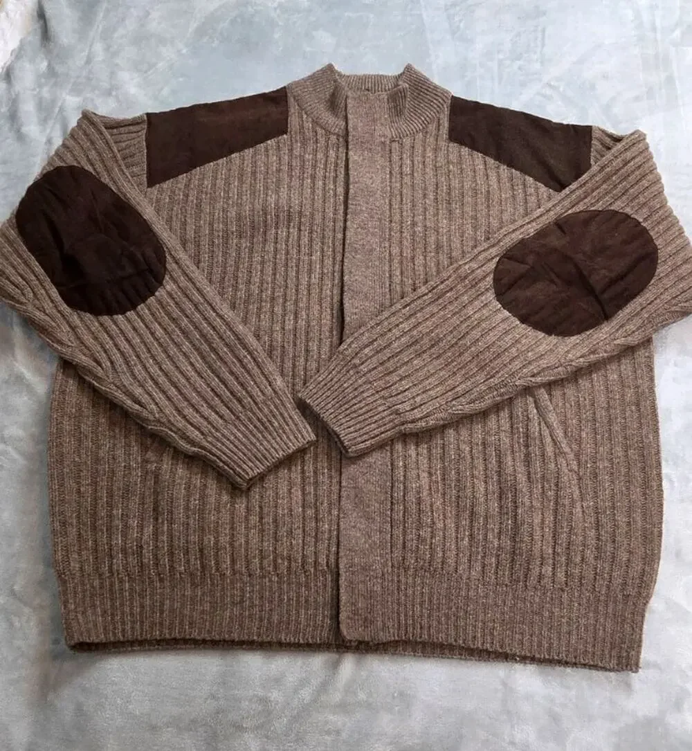 Cabelas Outfitters Series Mens XL 100% Lambswool Sweater Brown Knit full zip - Picture 1 of 13